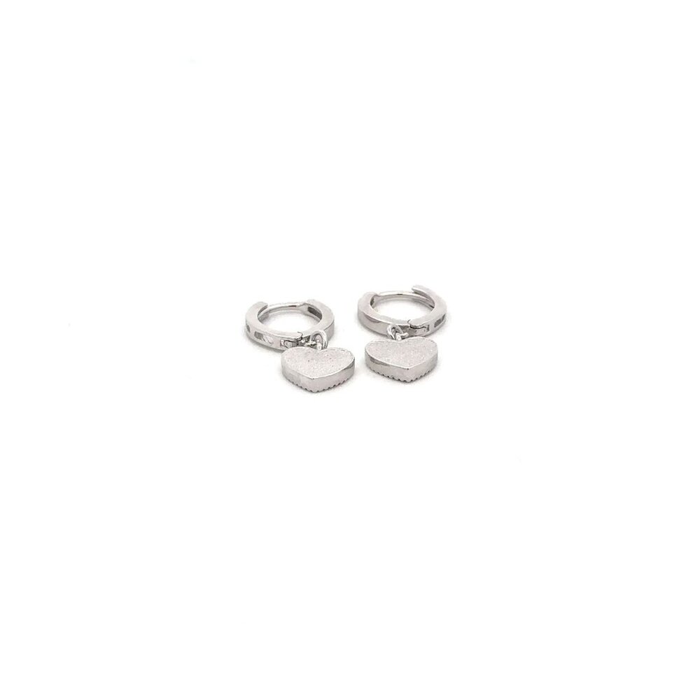 925 Sterling Silver Hoops Earrings Dangle Heart - Picture 6 of 9
